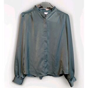 Lauren Conrad Green Button Down NWT Women's Size S Officecore Satin
